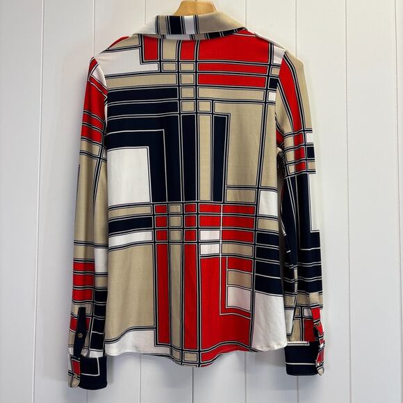 BCBG Maxazria Womens Retro Groovy Color Block Snap Down Top Size L 70s Vibes - Picture 2 of 8